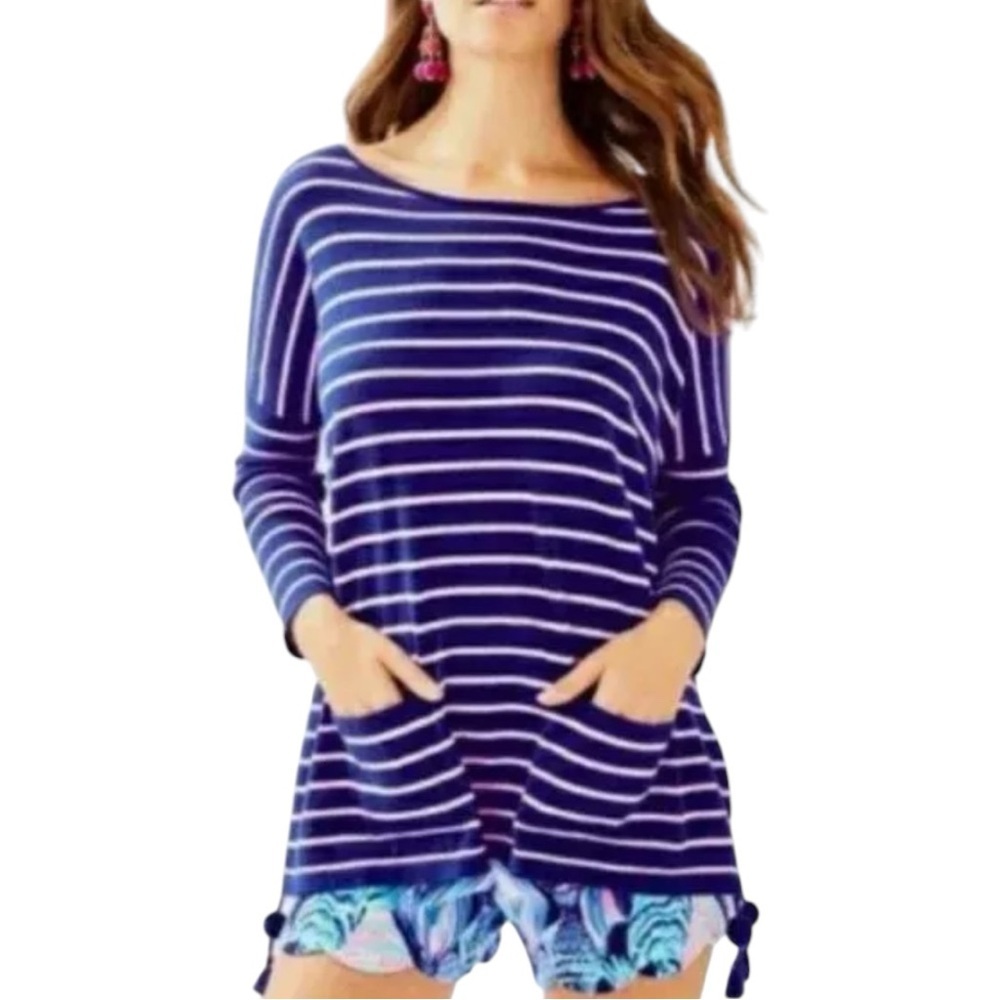 Lilly Pulitzer Blue & Pink Stripe 3/4 Sleeve Elba Size Large